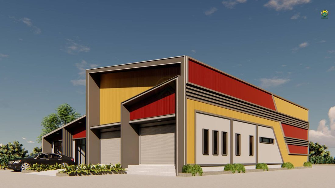 ภาพ 3D Perspective โกดังบ้านฉาง มุมมองจากถนนด้านหน้า