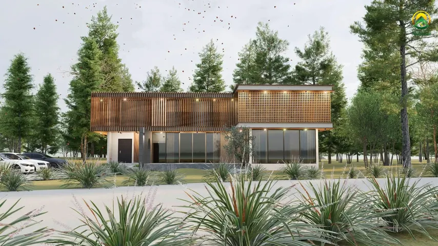 แบบบ้านโมเดิร์นสองชั้น พร้อมสวนหน้าบ้าน